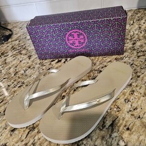 Tory Burch Gold Flip Flops, Size: 8